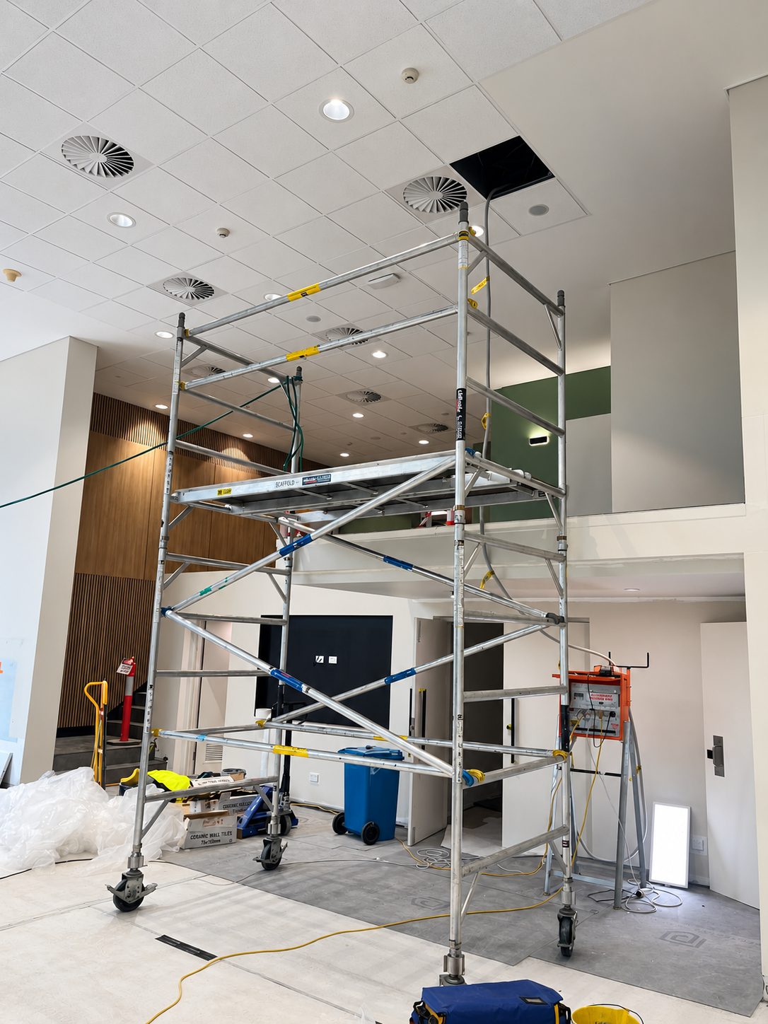Site set up, scaffold ready for the install - Tinted glass balustrade - McDonald's Headquarters, Thornleigh