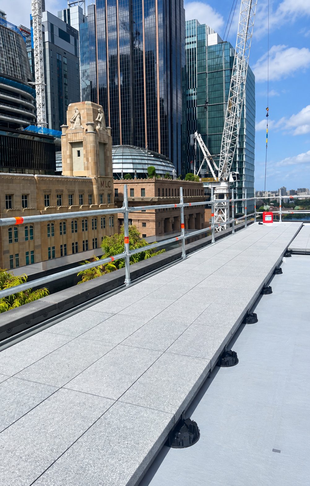 Rooftop glass balustrade, Sydney CBD - during works