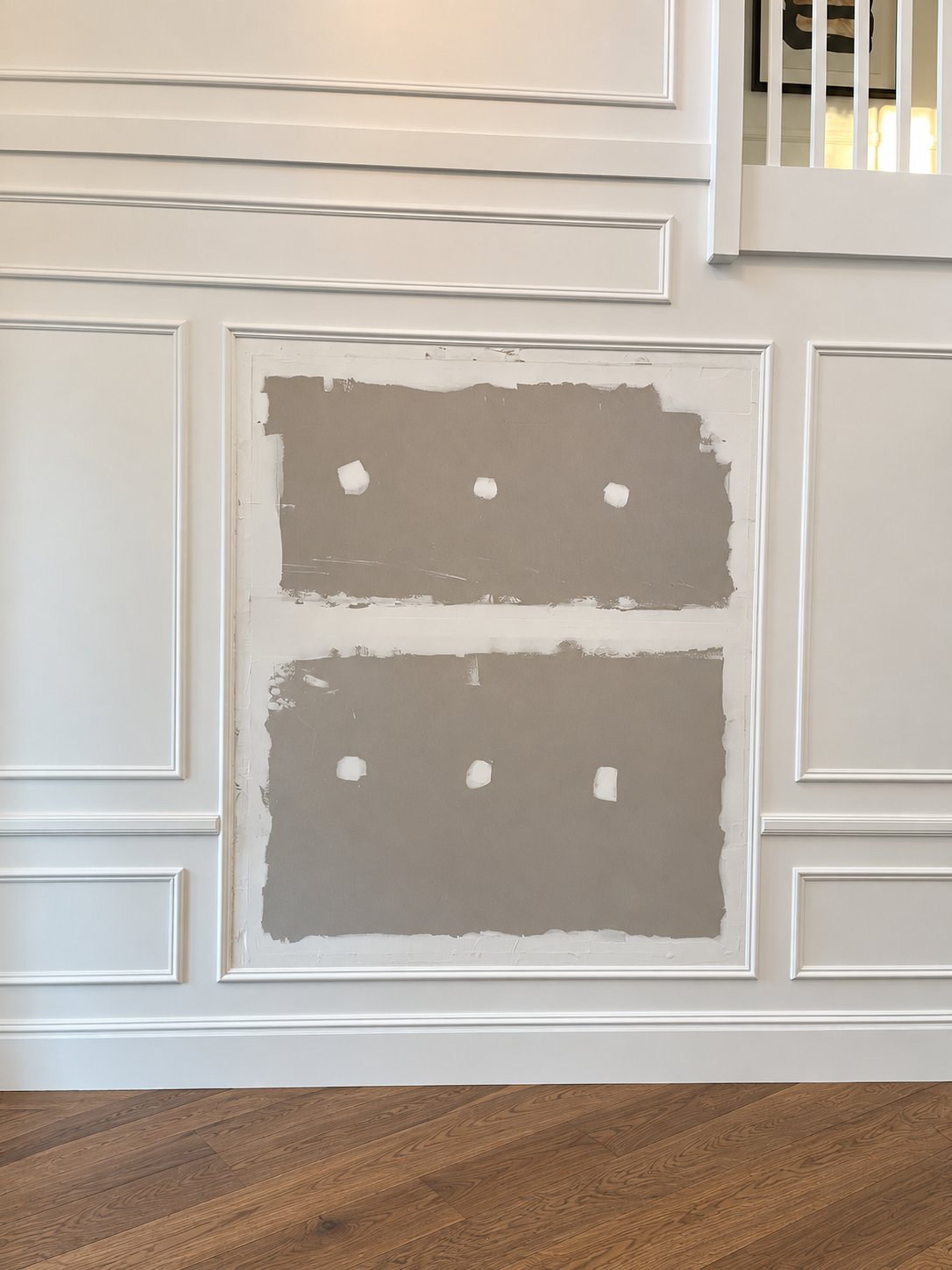 Wall patched and prepared, fixing points marked for the new panels - Bevelled edge feature mirror replacement - Turramurra