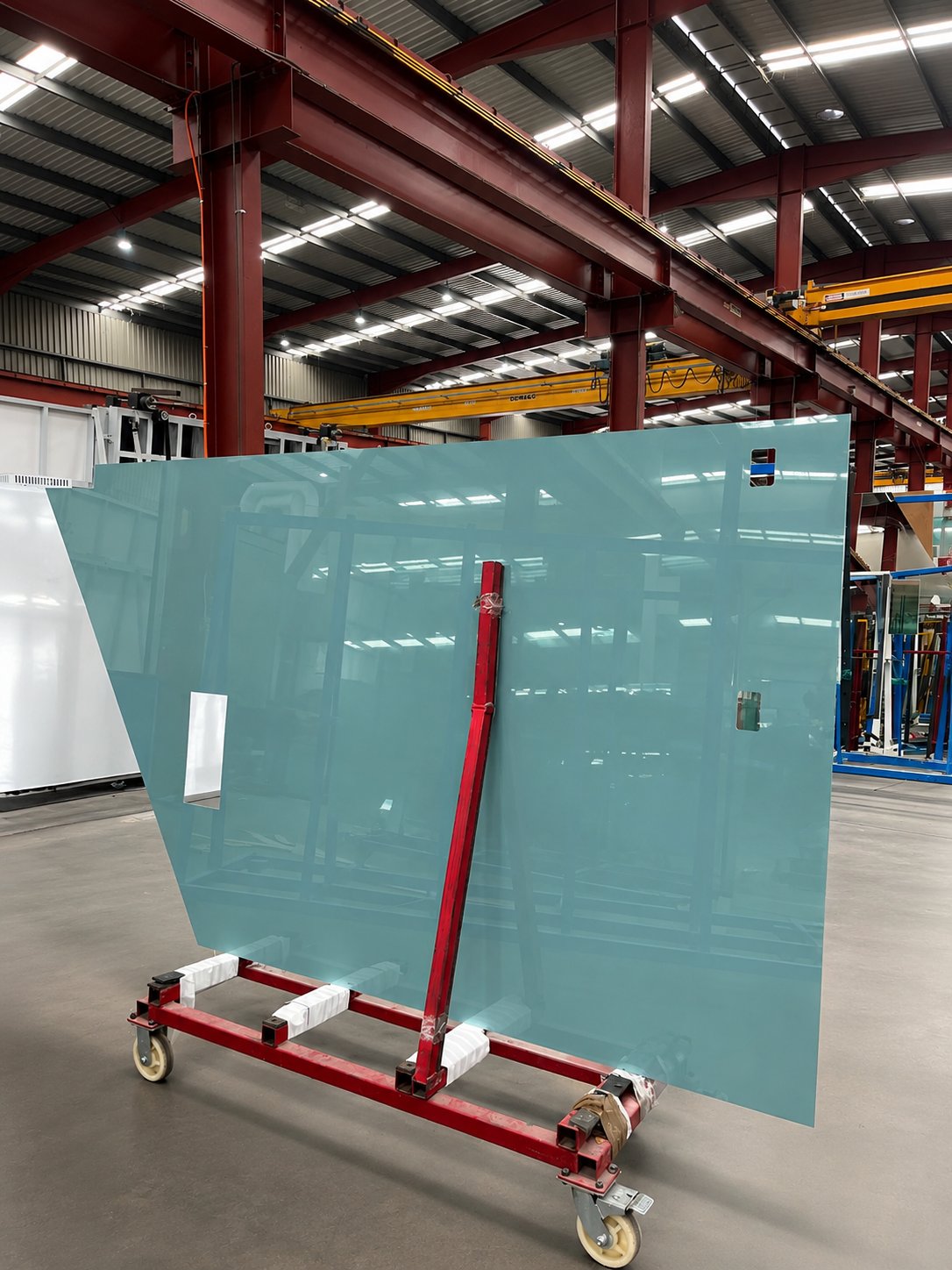 The 1400mm x 2650mm shaped mirror panel cut to template, with both cut-outs, ready to leave the factory - Oversized shaped wall mirror - Kirribilli