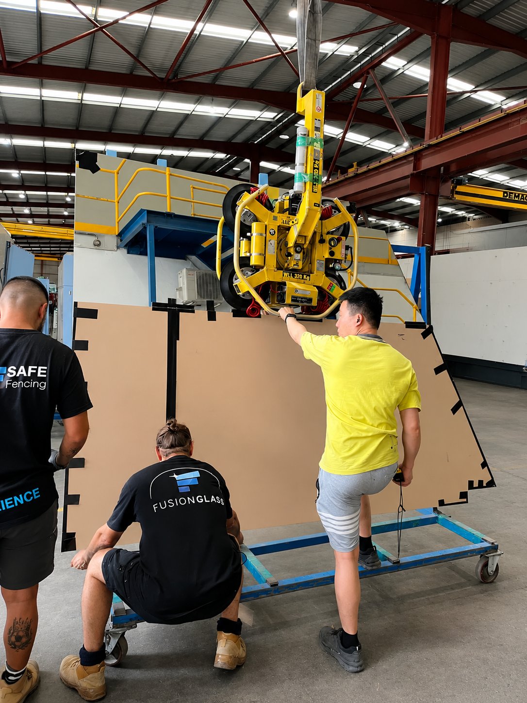 Our team loading the mirror with a vacuum lifter for safe transport - Oversized shaped wall mirror - Kirribilli