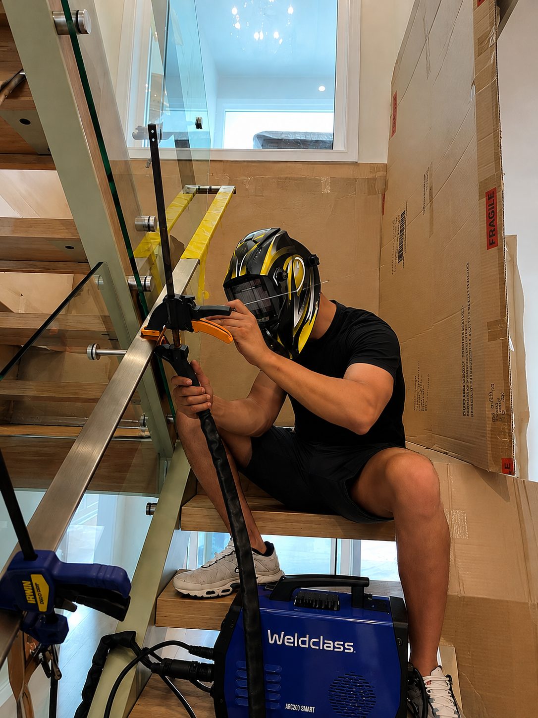 Handrail fabricated and welded on site - Curved handrail on a Sydney staircase